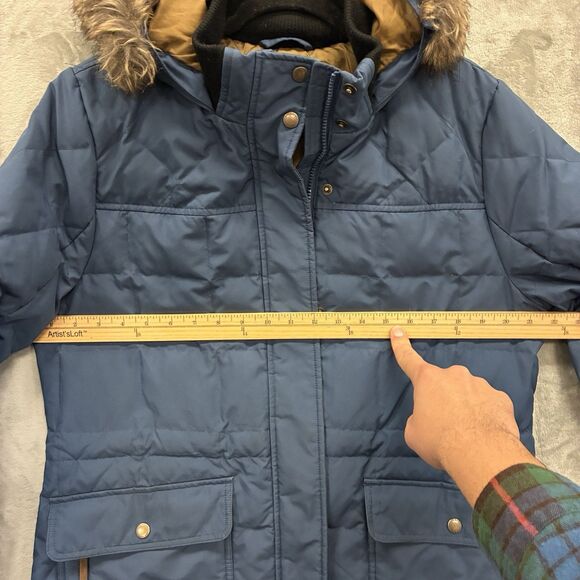 Eddie Bauer EB550 Down Puffer Parka Women's L Faux Fur Hooded Coat Blue Pockets - Picture 5 of 7
